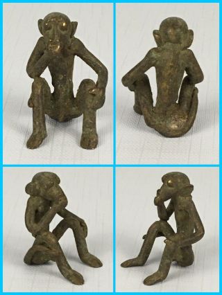 Vintage Authentic African Handmade Bronze Monkey Statue - Ghana Ashanti Tribe