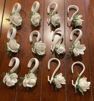 12 Vintage Plastic Shower Curtain Hooks White Flower