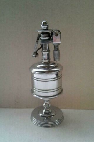 Vintage Push Button Automatic Chrome Tower Table Lighter Wick Petrol