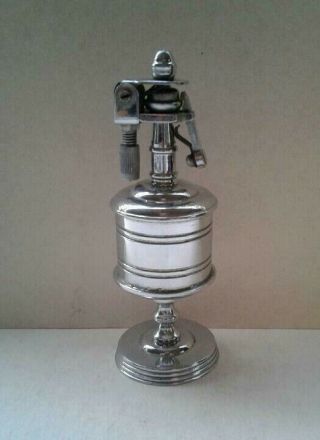 Vintage Push Button Automatic Chrome Tower Table Lighter Wick Petrol 2