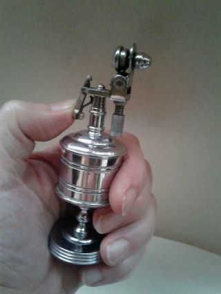Vintage Push Button Automatic Chrome Tower Table Lighter Wick Petrol 3