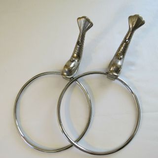 Pair Vintage Fish - Koi - Dolphin - Serpent Towel Ring Holders Nautical Whimsy