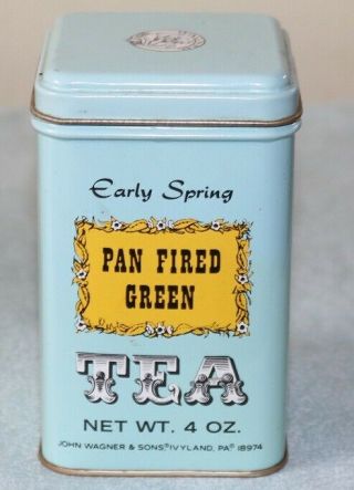 Vintage John Wagner & Sons Pan Fries Greens Tea Tin Can Empty 4 1/2 " Tall
