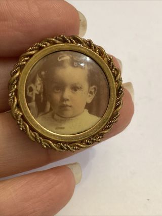Antique Victorian Baby Photograph Portrait Mourning Jewelry Brooch Pin