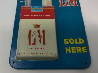 VTG 1950 ' s L&M Cigarette Tobacco Embossed Metal Thermometer Sign 3