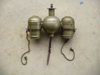Antique Vintage Benjamin Lamp Light Socket Cluster Pair Ball Chain Point Finial