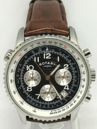 Rotary Gs03351/19 Gents Stainless Steel Chronograph With Brown Leather Strap