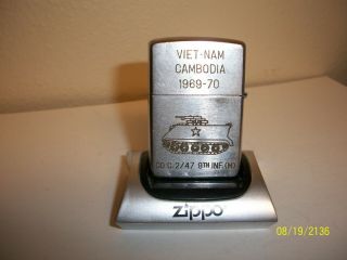 Zippo Lighter Vietnam Cambodia Infantry 1969 9th Division Army Tank