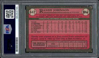 Randy Johnson Autographed Signed 1989 Topps Rookie Card Vintage PSA/DNA 84254745 2