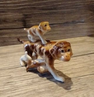 Vintage Bone China Miniature Baboon Family Figurine