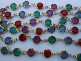 Vintage Swarovski Bezel Set Crystal Glass Multi Color Necklace,  36 In