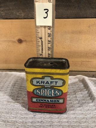 Rare Vintage Kraft Brand Spices Cinnamon Tin Red Yellow Henry Nevada Mo 1 1/2 Oz