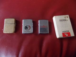 3 Vintage Zippo Lighters 1 Gold Tone,  2 Florida State,  3 Father Of Th