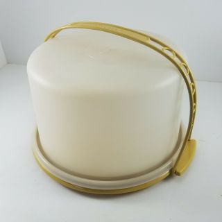 Vintage Tupperware Cake Carrier Saver W/ Handle - Harvest Gold