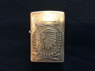 Vintage Indian Chief Solid Brass Zippo Lighter Bradford Pa