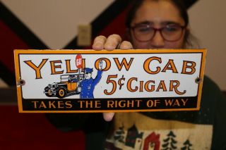 Yellow Cab 5c Cigar Tobacco Taxi Gas Oil Porcelain Metal Sign