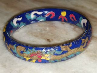 Vintage Chinese Cloisonne Enamel Dragon Bangle Bracelet