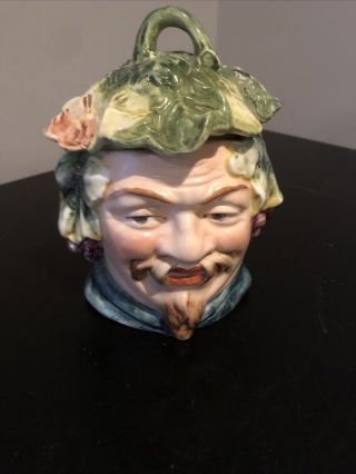 Large Antique Tobacco Jar Man With Cabbage Hat 5 X 7 4