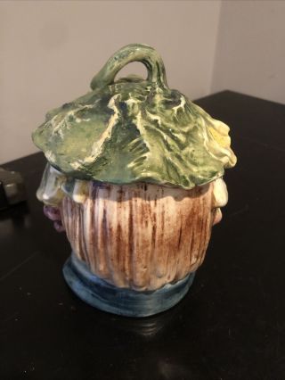 Large Antique Tobacco Jar Man With Cabbage Hat 5 X 7 4 3