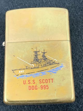 1932 - 1989 Brass Zippo Lighter - Uss Scott Ddg - 995 Us Military Ship - Color