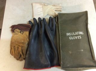 Vintage Bell System Telephone Lineman Splicer Protector Rubber Gloves Canvas Bag