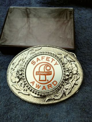 Vintage Foremost Milk 3 1/4 " Belt Buckle Safety Award San Antonio Texas