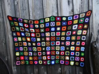 Granny Squares Handmade Crochet Throw Blanket 72 " X48 " Vintage