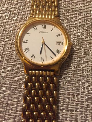 Vintage Seiko Day Date Gold Tone Quartz Watch V732 - 0080
