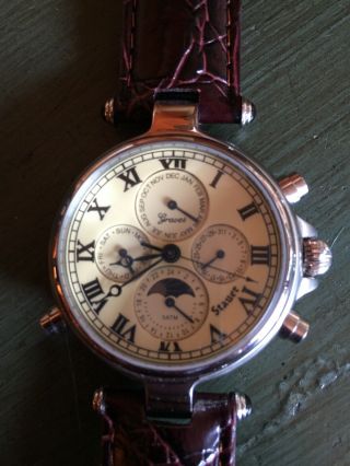 Never Worn Stauer Mens Automatic Watch Silver Finished Grave 
