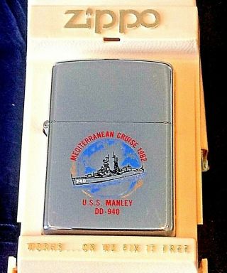 Vintage Zippo Military Lighter U.  S.  S.  Manley Dd 940 Mediterranean Cruise