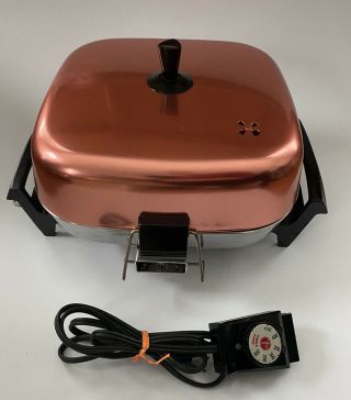 Vintage Hoover Stainless Steel Electric 12 " Fry Pan Skillet Pink/copper Lid 70s