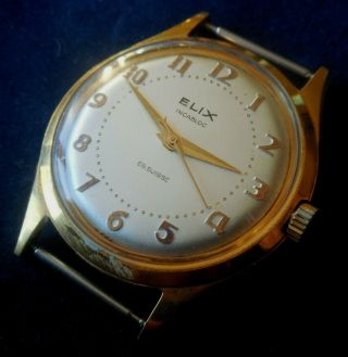 Vintage 1950s Oversized Elix 17 Jewels Nos Swiss Watch Running Wristwatch
