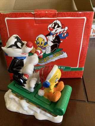 Vintage Looney Tunes Sylvester And Tweety Christmas Salt And Pepper Shakers 1993