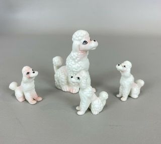 Vintage Miniature Bone China White Poodle Dog Family