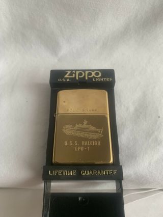 Vintage Zippo Solid Brass 1932 - 1990 U.  S.  S.  Raleigh Lpd - 1 Insert D Vi