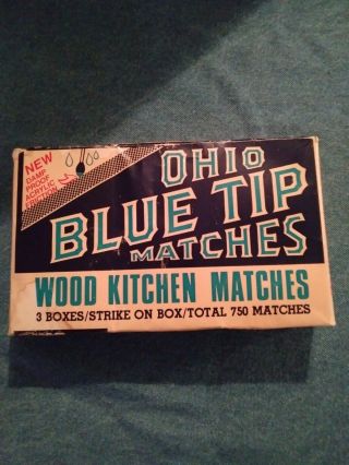 Vtg 1980 Ohio Blue Tip Matches Wood Kitchen Matches 750 Matches,