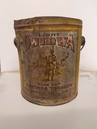 Vintage Ojibwa Tobacco Tin Bucket Scotten Dillon Company Detroit Mi Michigan