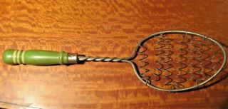 Vintage Coiled Wire Strainer Spoon Beater Green Wood Handle Rustic Country 11 "