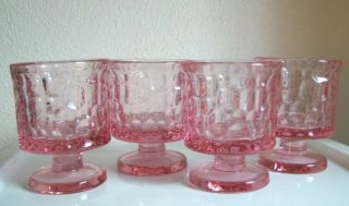 4 Vintage Fostoria Pebble Beach Pink Footed On The Rocks Glasses - Rare