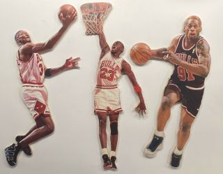 Michael Jordan,  Pippen & Rodman Chicago Bulls Vintage Wood Wall Art Read 17 - 19”