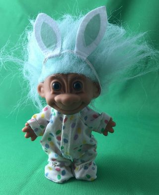 Vtg Russ Hair Easter Bunny Troll Doll Jelly Bean Pajama & Bunny Ears