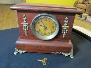 Seth Thomas Wooden Adamantine Antique Vintage Mantel Shelf Clock Key