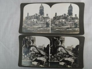 2 Vtg 1906 Stereo - View Stereoscopic Slides San Francisco Earthquake Disaster Sf