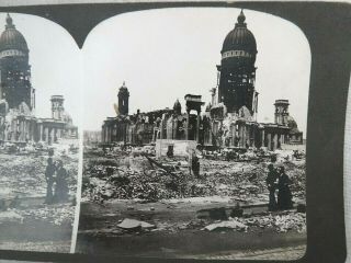 2 Vtg 1906 Stereo - view Stereoscopic Slides SAN FRANCISCO EARTHQUAKE Disaster SF 2