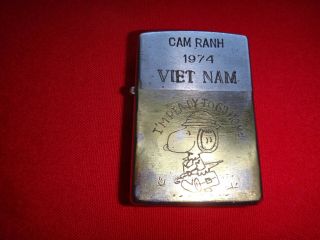 Vietnam War Year 1974 Zippo Lighter Cam Ranh 1974 Vietnam And Snoopy Dog Logo
