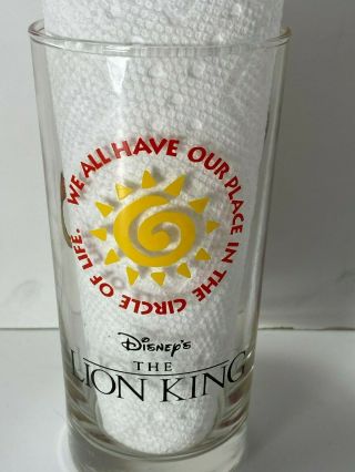 Vintage RARE Disney ' s The Lion King Collectible Promo Juice Glass Simba 3