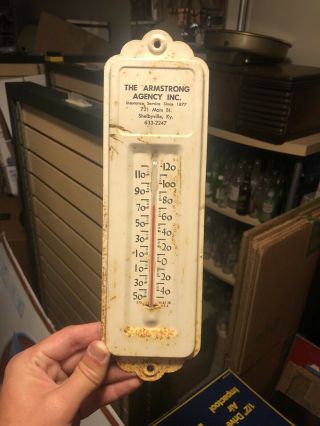 Vtg The Armstrong Agency Insurance Advertising Thermometer Sign Shelbyville Ky