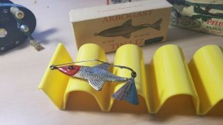 Antique Vintage Fred Arbogast Tin Liz Weedless Lure With Glass Eyes Made 1932