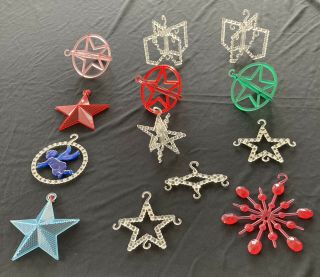 13 Vintage 1950’s Mcm Hard Plastic Christmas Tree Ornaments Atomic Stars Angel