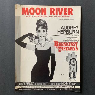 Vtg Moon River Sheet Music Audrey Hepburn Breakfast At Tiffany 